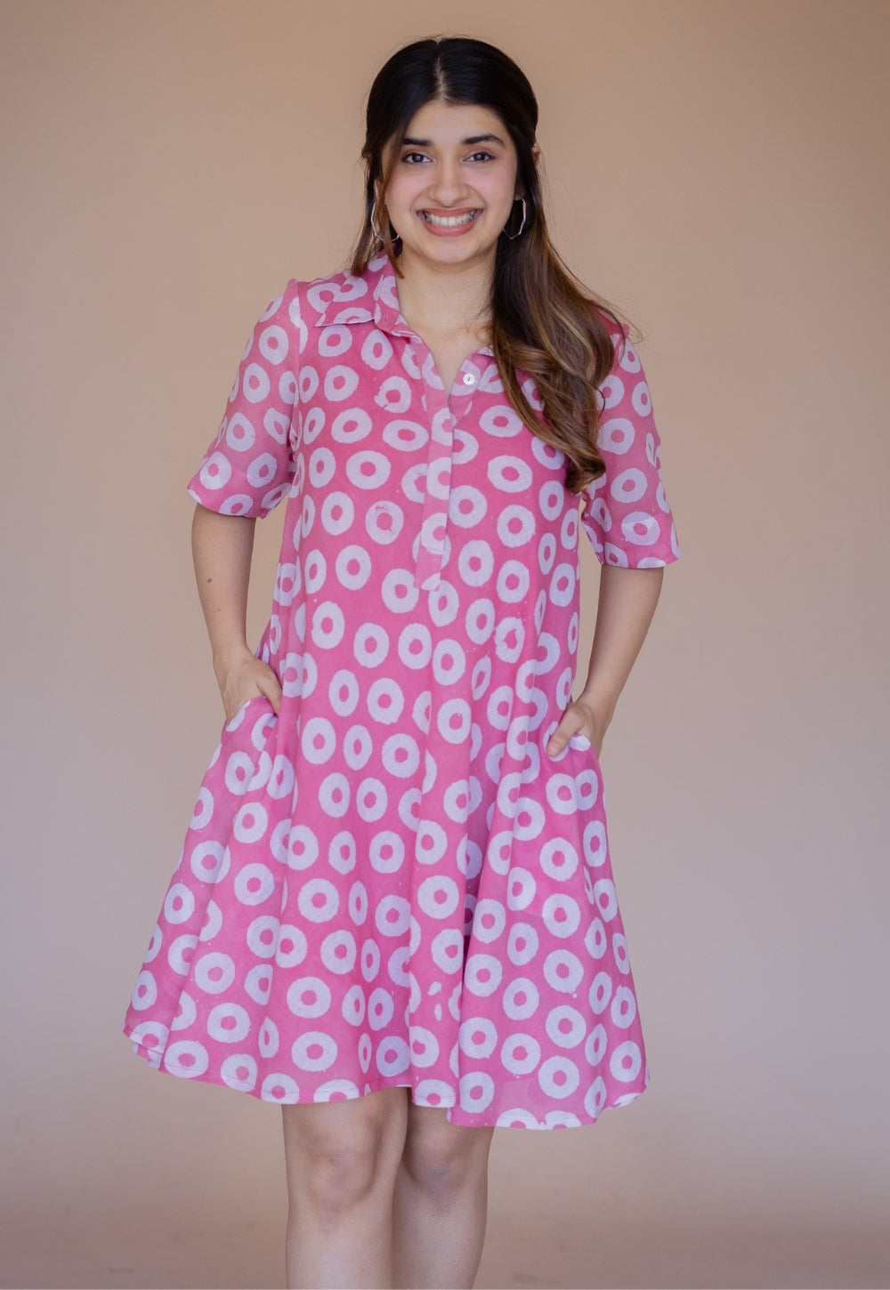 Uzma Pink Batik MulMul A Line Dress with Slip
