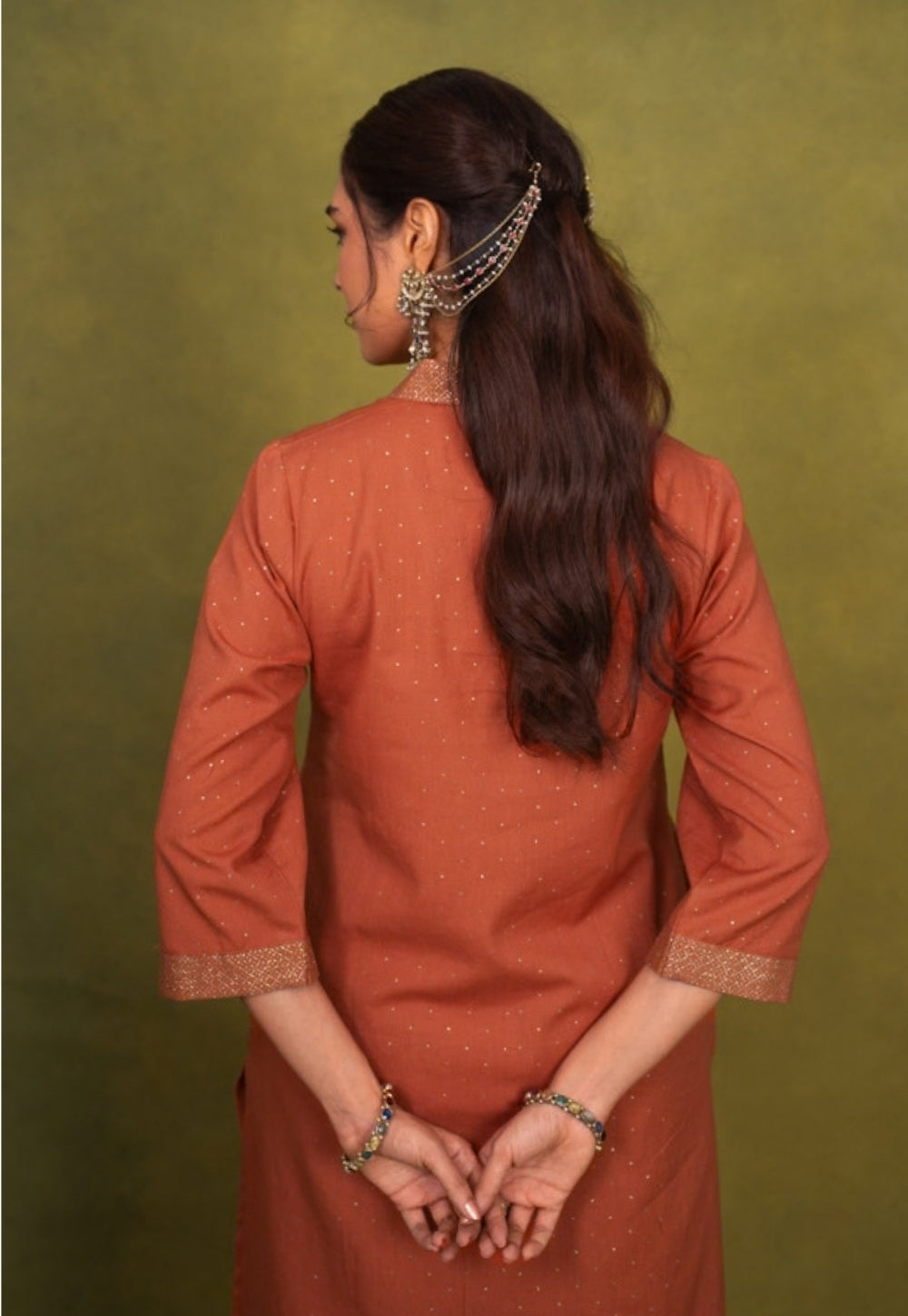 Sakhi Orange Rogan Handblock Printed Cotton Straight Kurta Suit Set (Set of 3)
