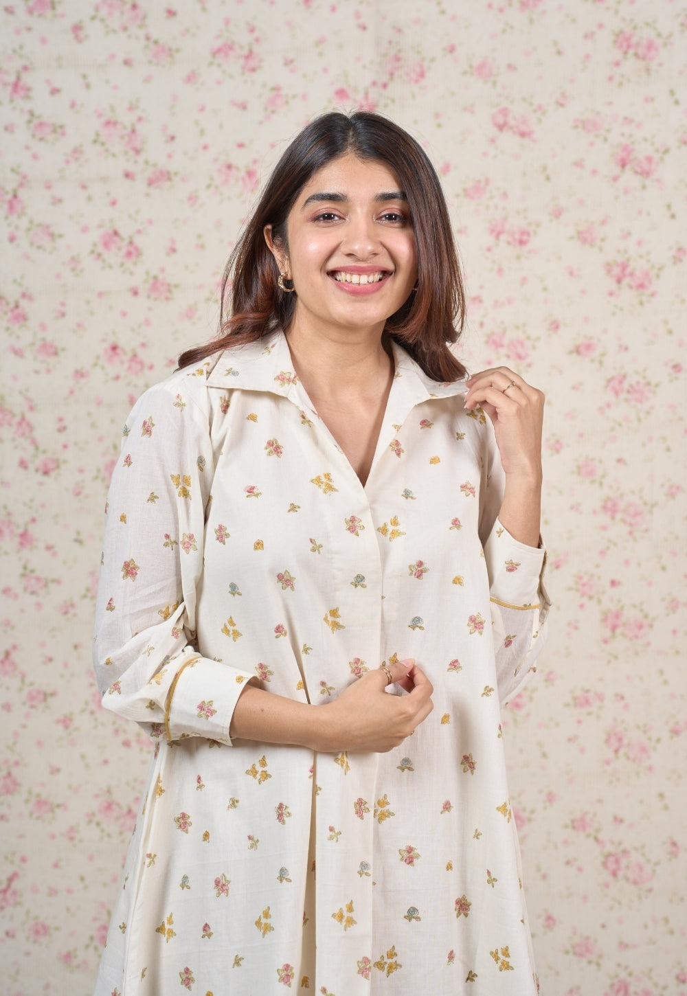 Stella White Sanganeri Mul Cotton A Line Dress