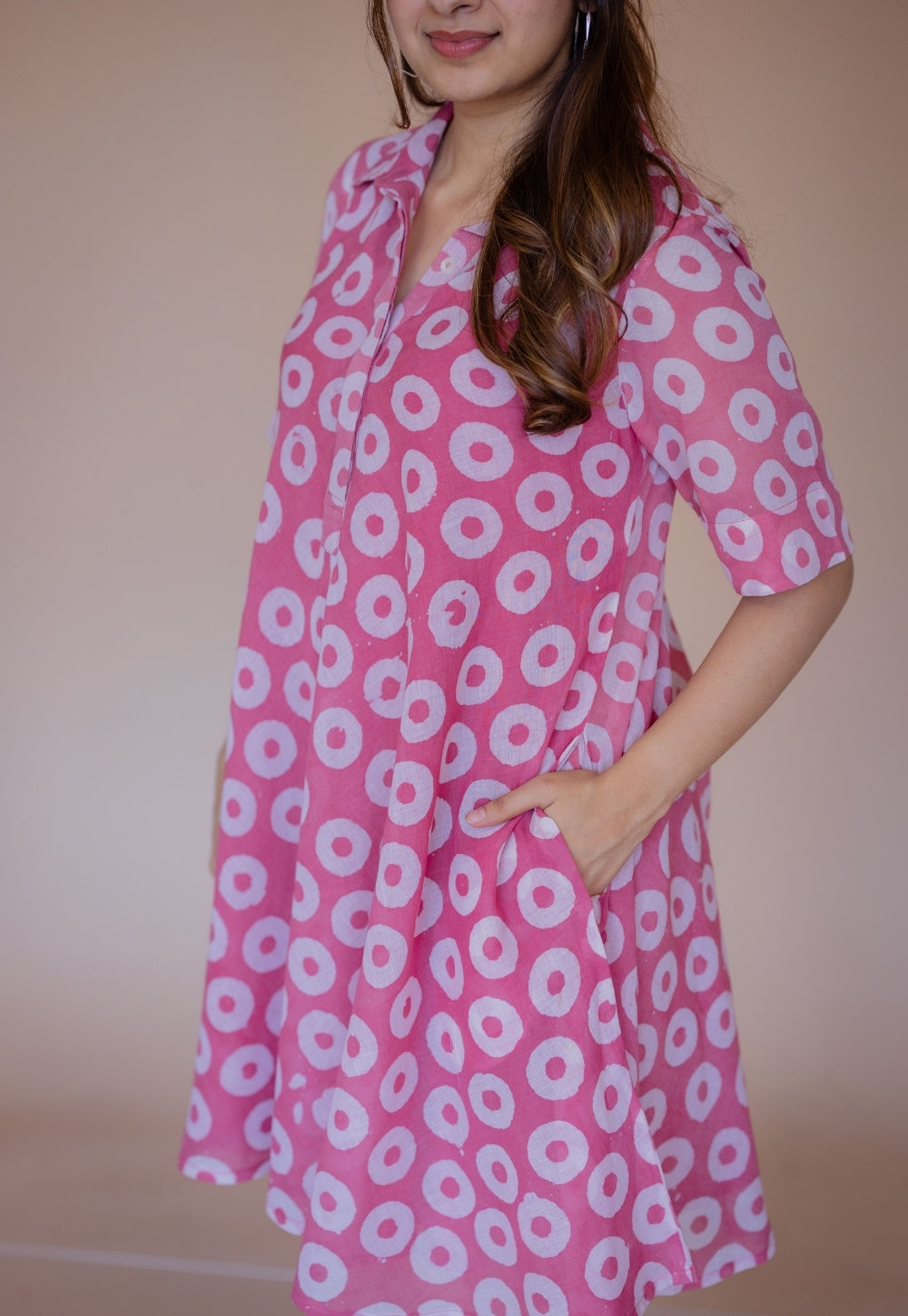 Uzma Pink Batik MulMul A Line Dress with Slip