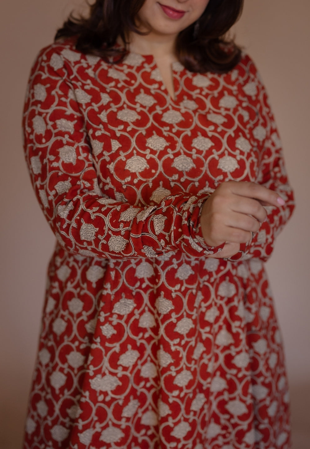 Shinat Red Bagru Cotton Kali Kurta