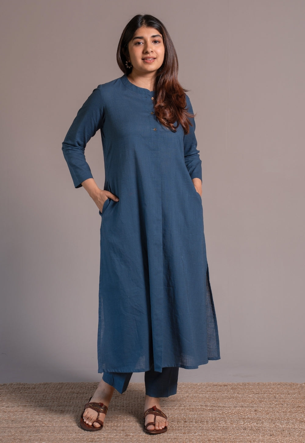 Indigo Solid Slub Cotton Narrow Pant- DyeVerse
