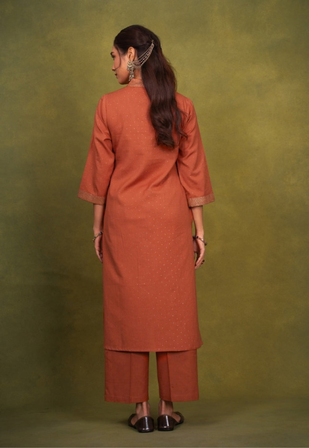 Sakhi Orange Rogan Handblock Printed Cotton Straight Kurta Suit Set (Set of 3)