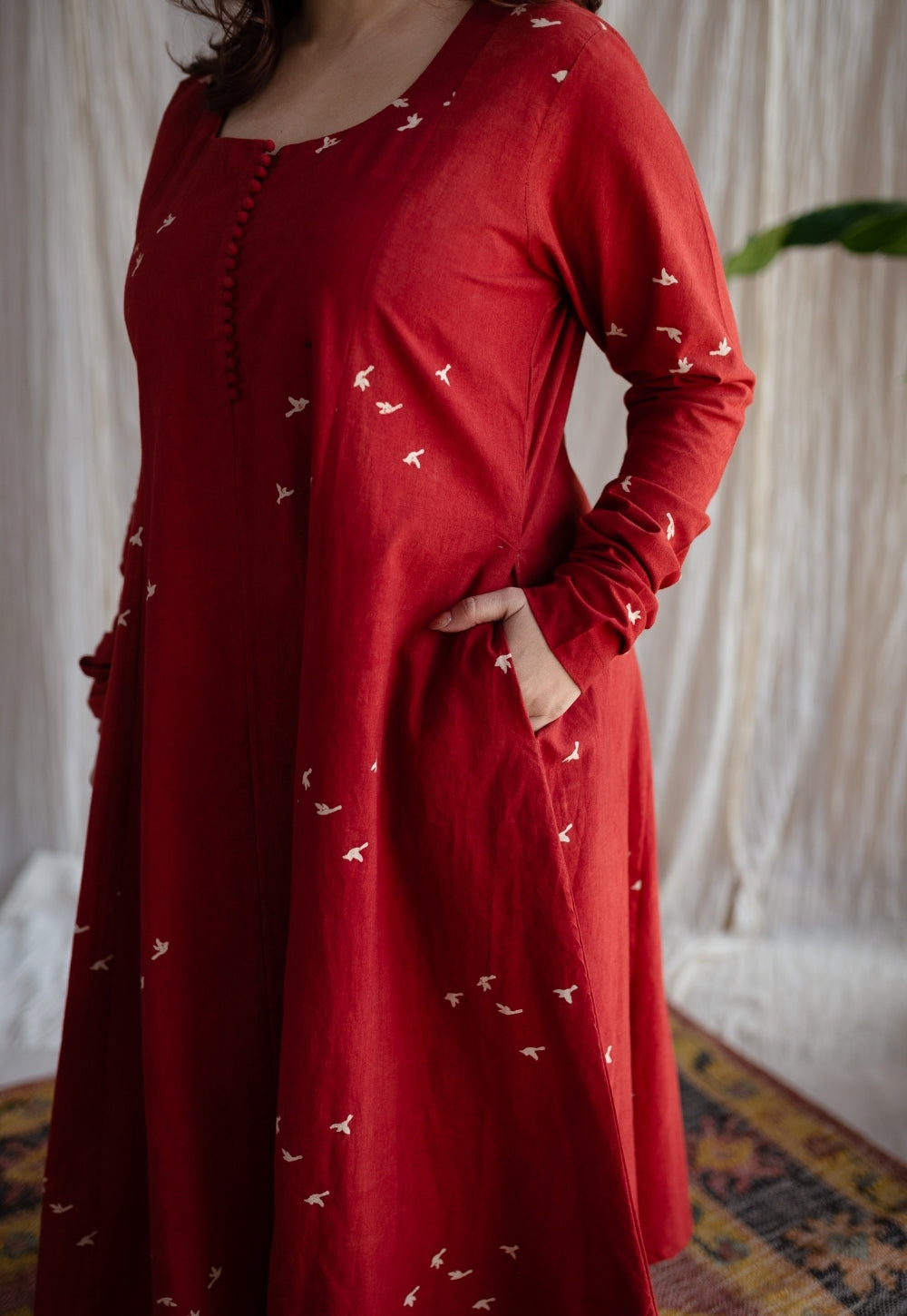 Jaipur Ajrakh Cotton Red Kali Kurta