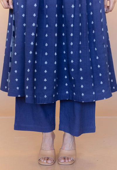 Yashi Blue Solid Slub Cotton Straight Pant