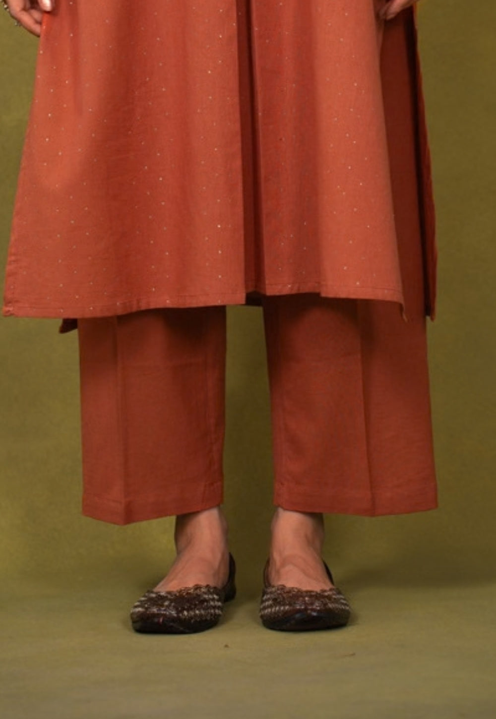 Sakhi Orange Rogan Handblock Printed Cotton Straight Kurta Suit Set (Set of 3)