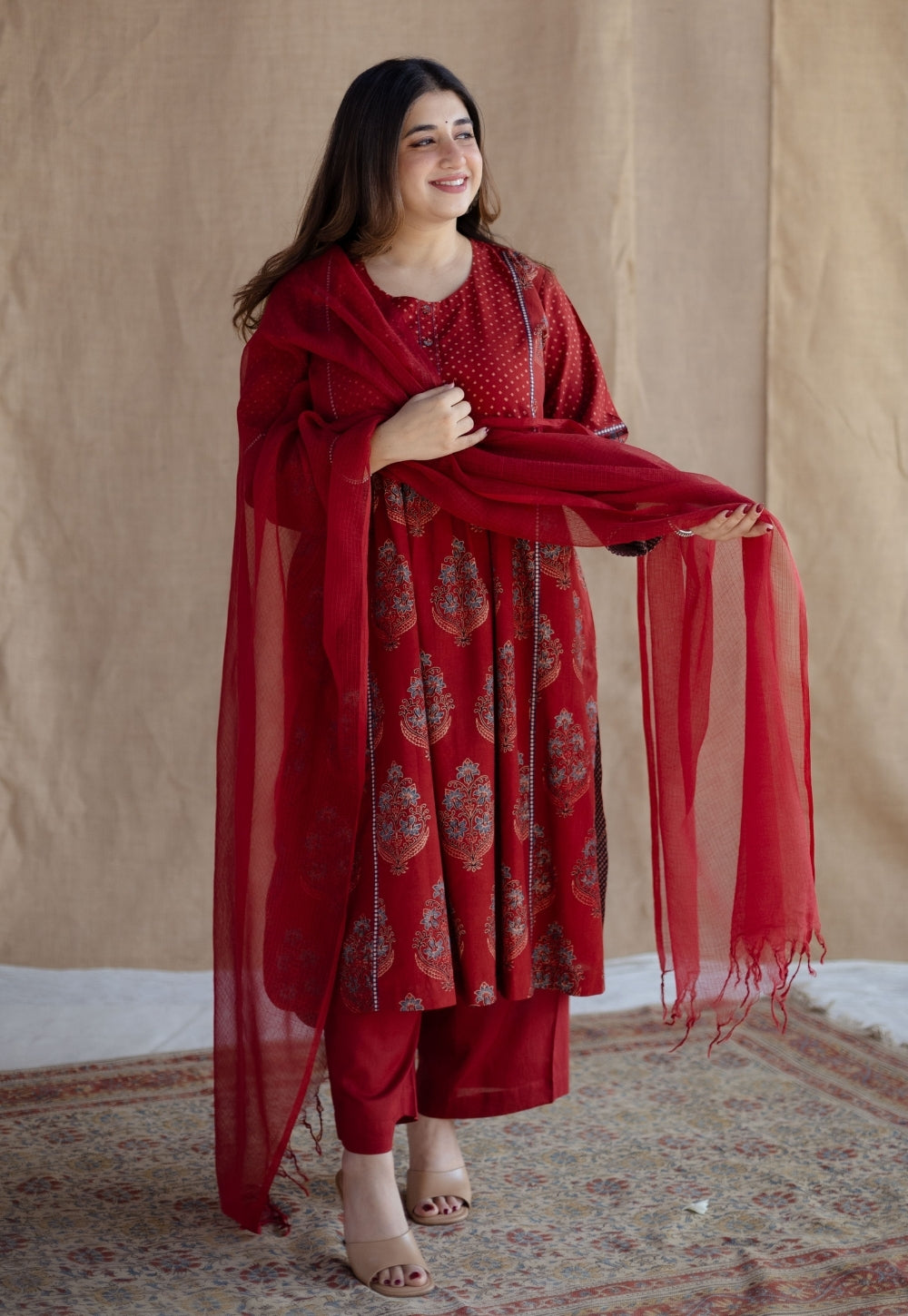 Red Solid Kota Doria Cotton Dupatta