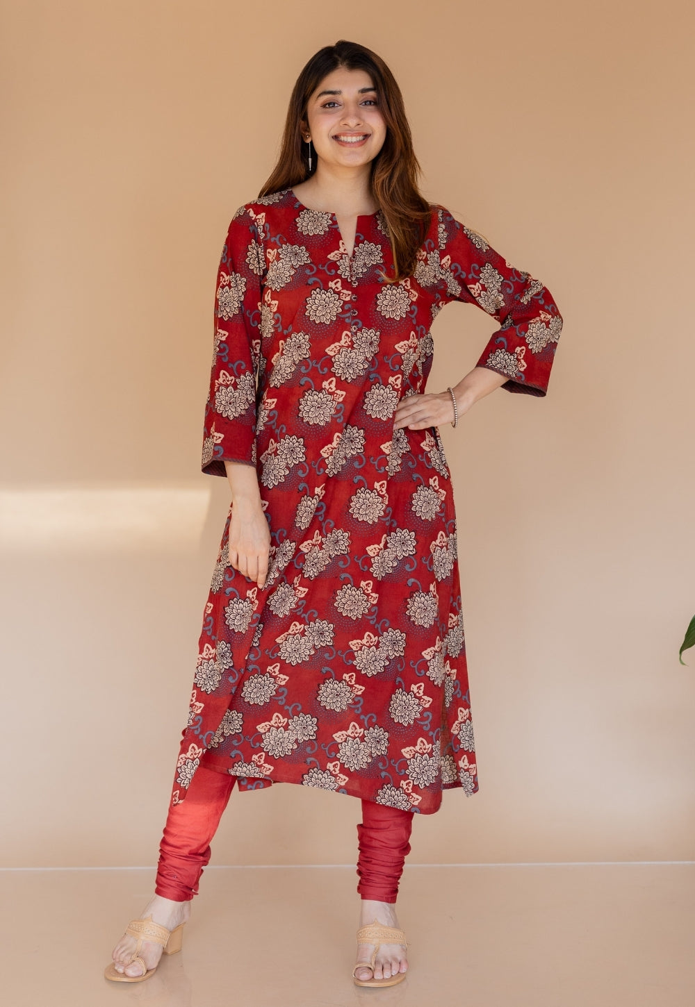 Dipika Red Ajrakh Cotton Straight Suit Set (Set of 3)