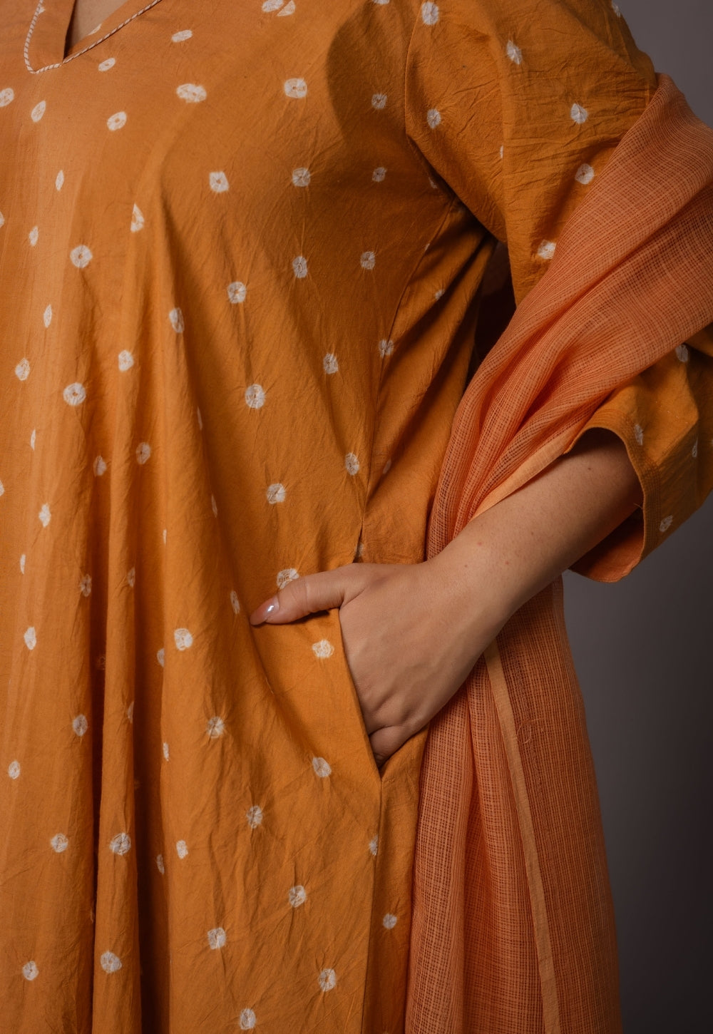 Rosha Yellow Bandhani Cotton Kali Suit Set (Set of 3)