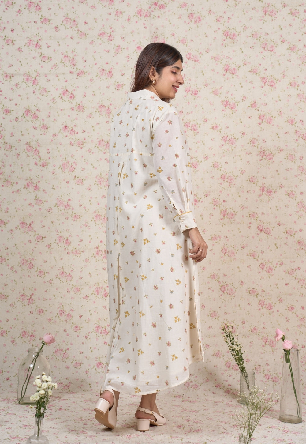 Stella White Sanganeri Mul Cotton A Line Dress