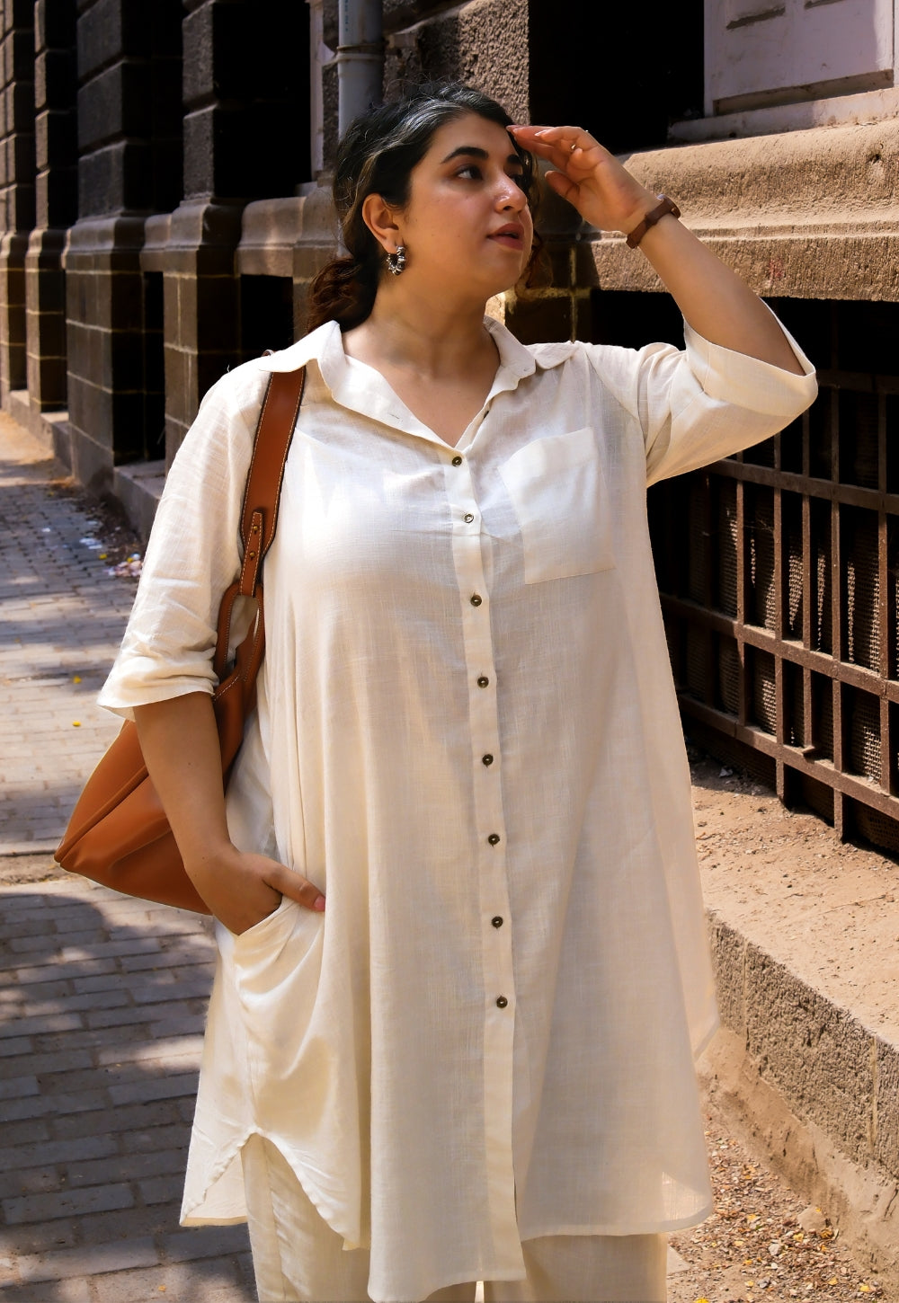 Off White Solid Slub Cotton Straight Kurta - DyeVerse