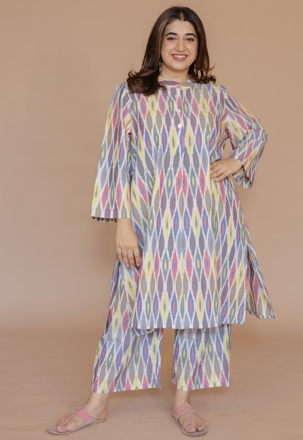 Ayaat Multi Handloom Ikkat Cotton Straight Kurta