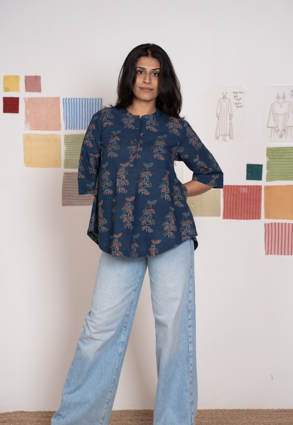 Ruby Blue Ajrakh Cotton A Line Short Top
