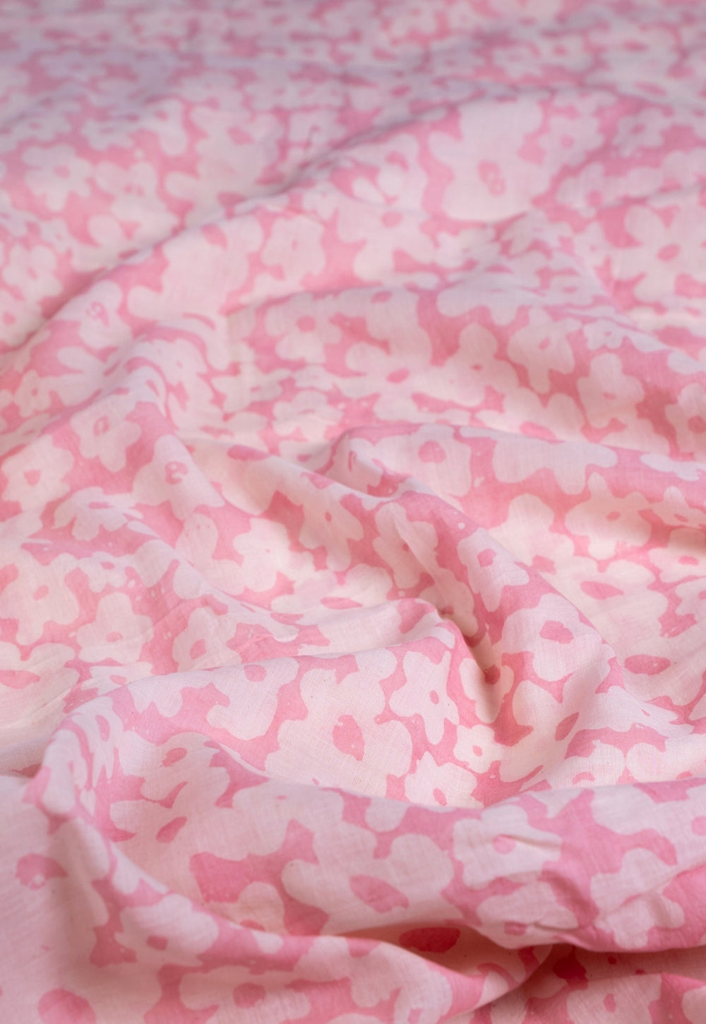 Pink Floral Batik Handblock Printed Mul Fabric