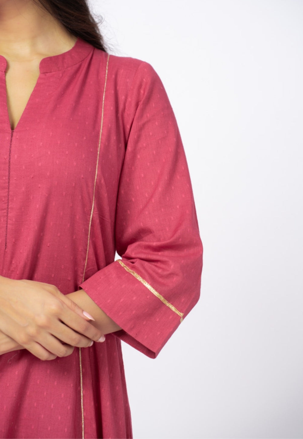 Huma Pink Solid Cotton Kali Kurta Suit Set with Solid Dupatta (Set of 3)