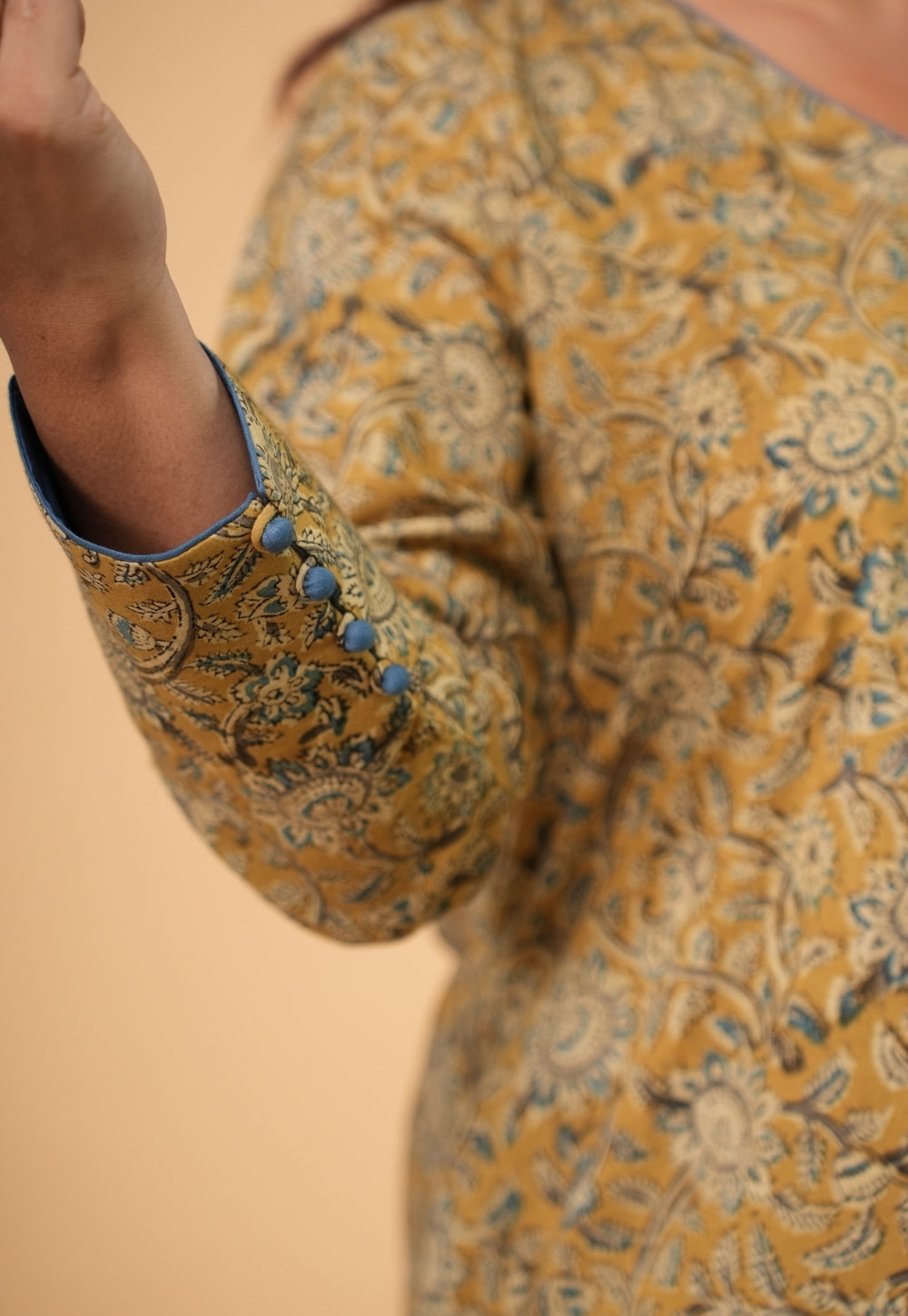 Rifaa Yellow Kalamkari Cotton A Line Kurta