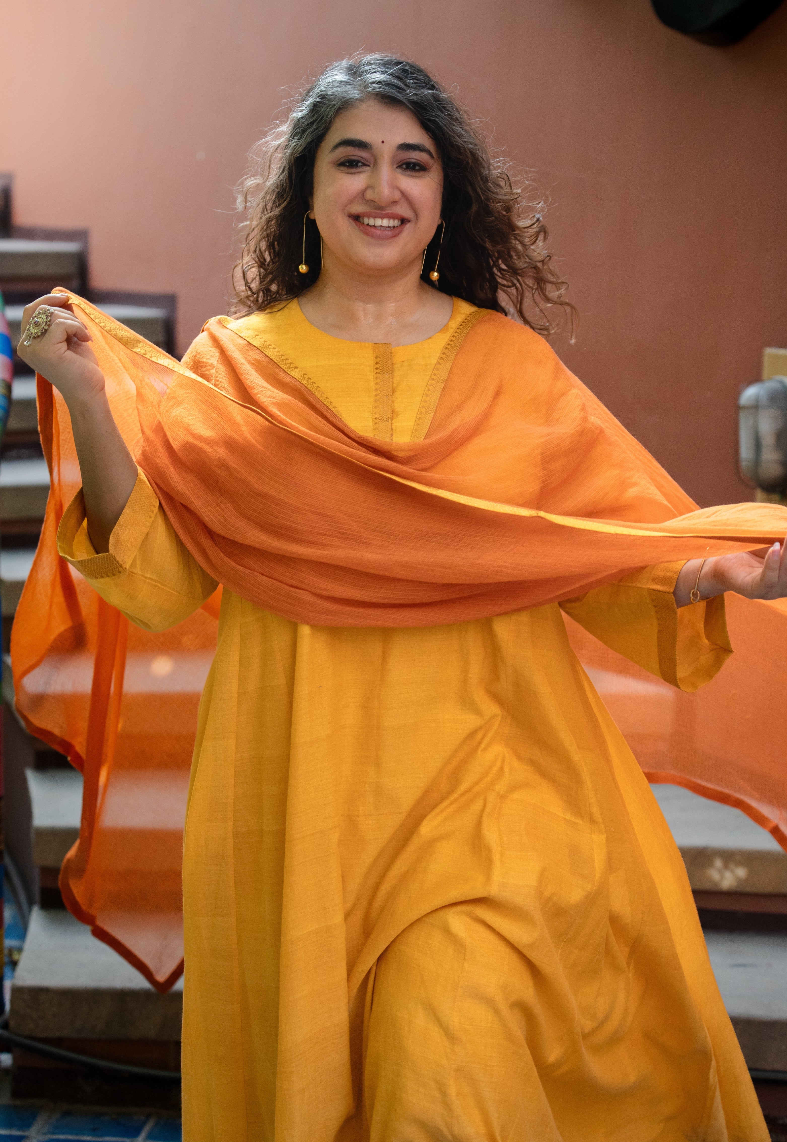 Rust Orange Solid Kota Doria Cotton Dupatta with Mangalgiri Border