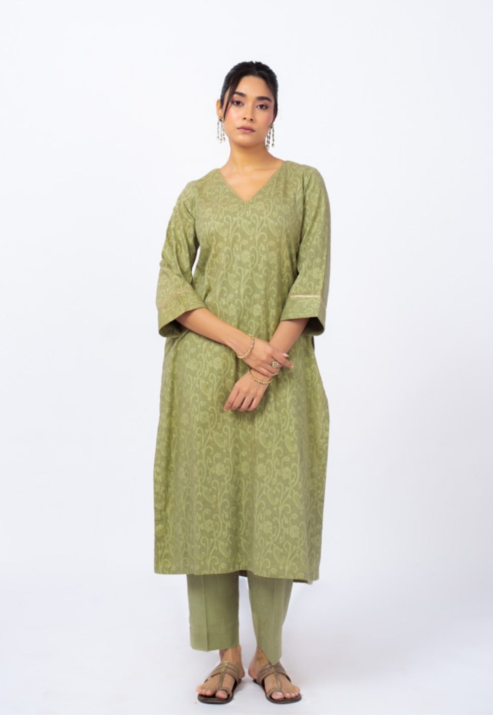 Piya Green Floral Cotton Straight Kurta Suit Set with Printed Dupatta (Set of 3)