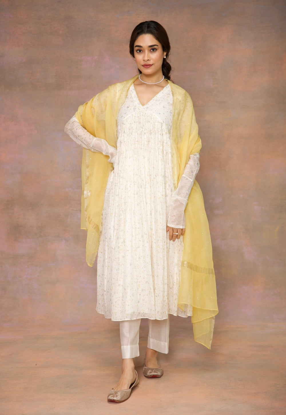 Prita White Solid Chanderi Silk Narrow Pant