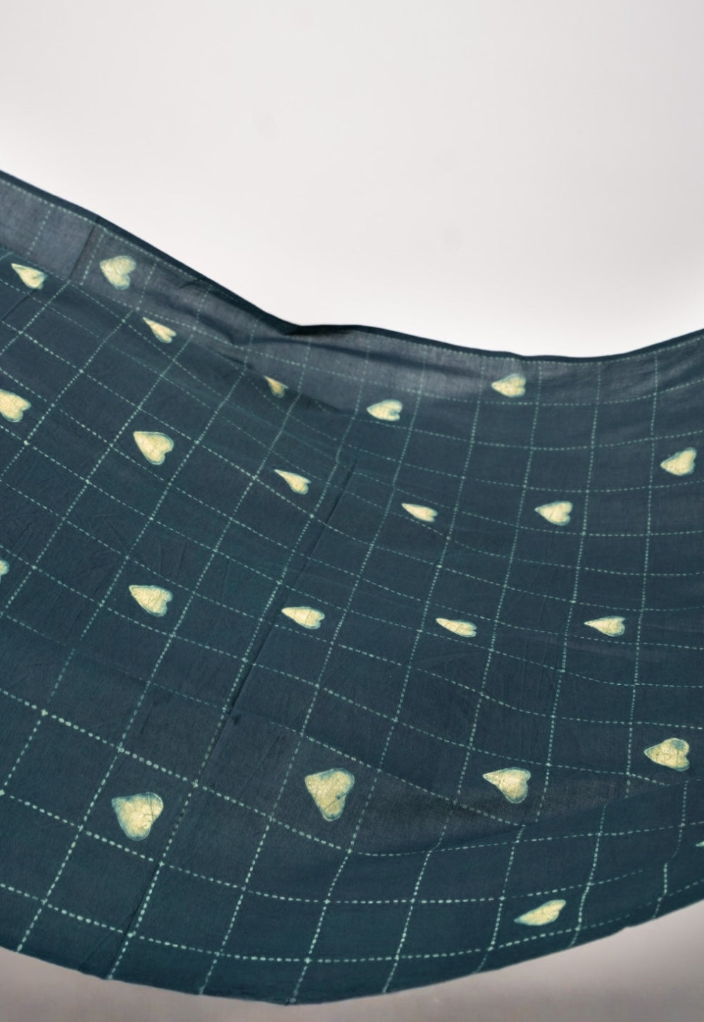 Green Geometric Dabu Handblock Printed Cotton Fabric