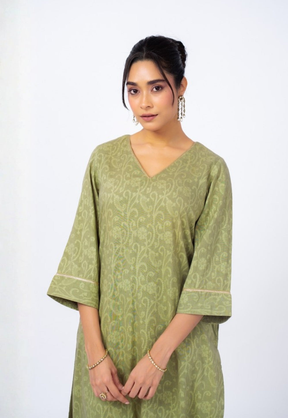 Piya Green Floral Cotton Straight Kurta Suit Set with Printed Dupatta (Set of 3)