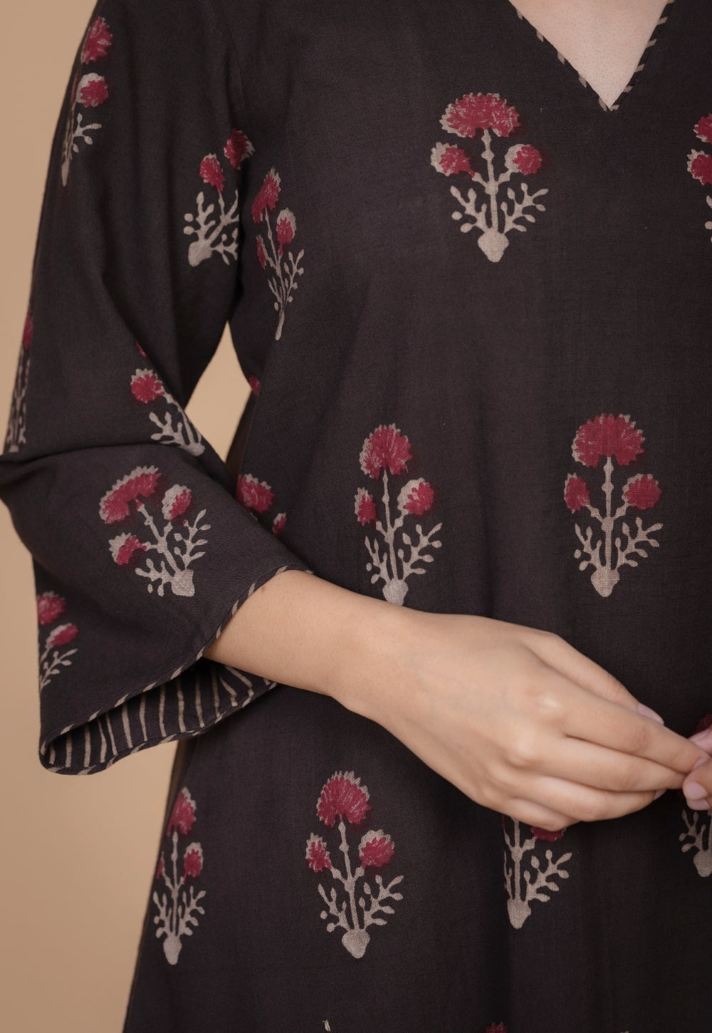 Shrusti Brown Dabu Slub Cotton A Line Kurta Set (Set of 2)