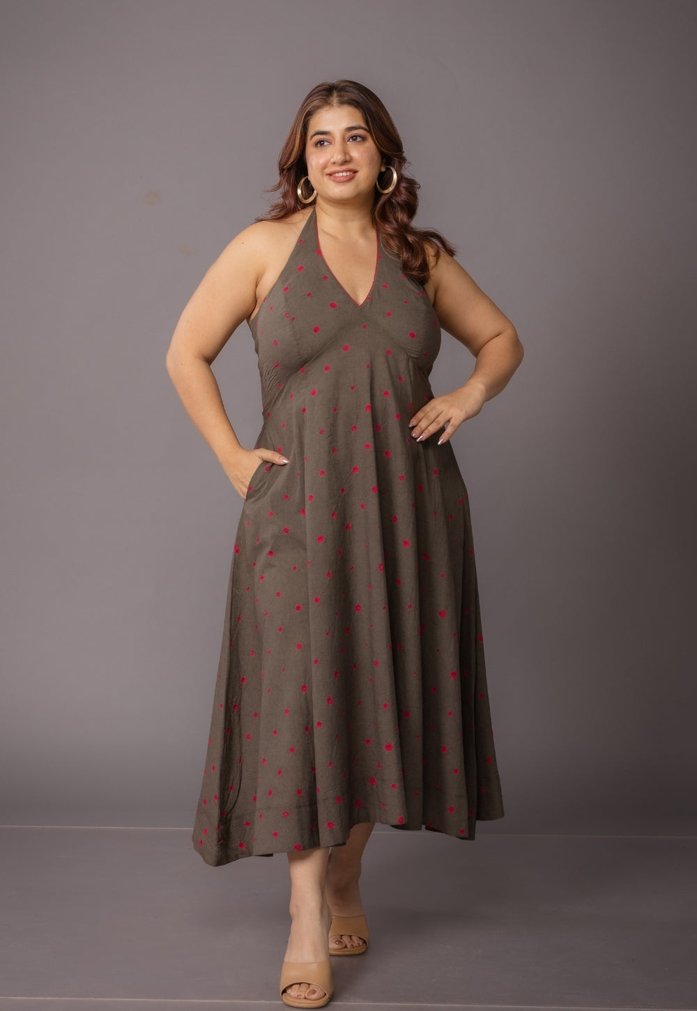 Priti Grey Bandhani Cotton A Line Dress