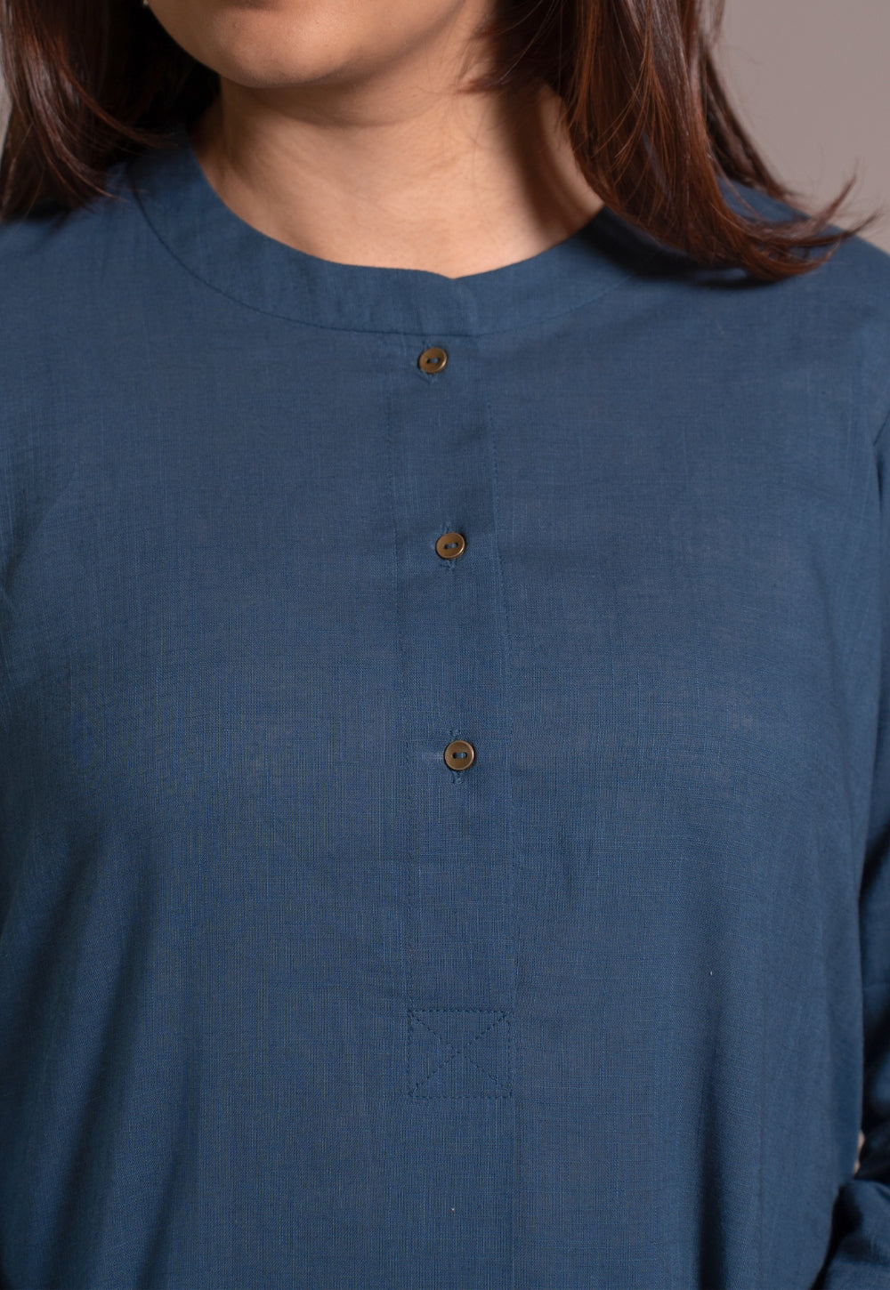 Indigo Solid Slub Cotton Straight Kurta - DyeVerse
