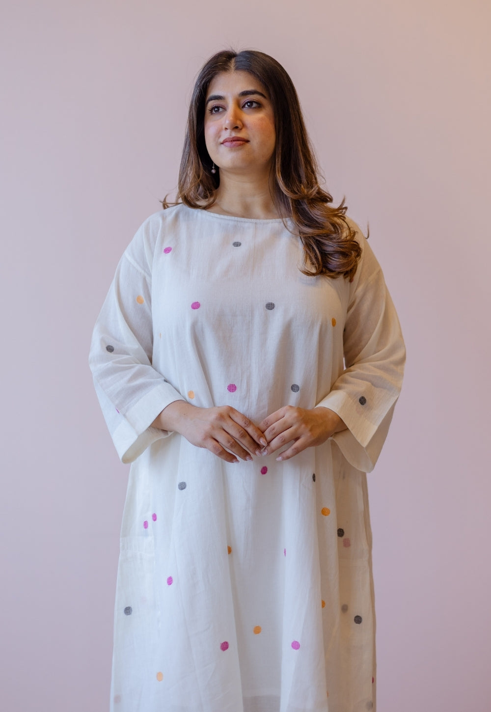 Kusum Off White Jamdani Handloom Cotton A Line Kurta
