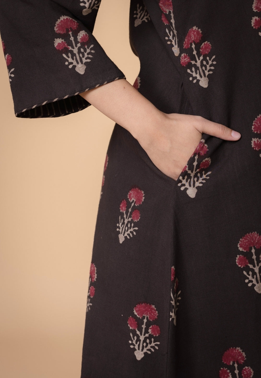 Shrusti Brown Dabu Slub Cotton A Line Kurta Set (Set of 2)
