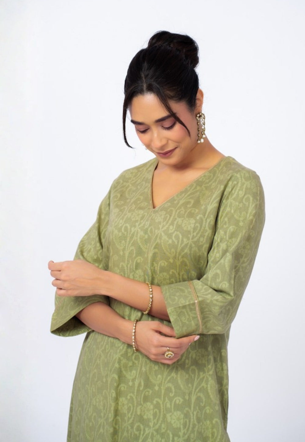Piya Green Floral Cotton Straight Kurta Suit Set with Printed Dupatta (Set of 3)