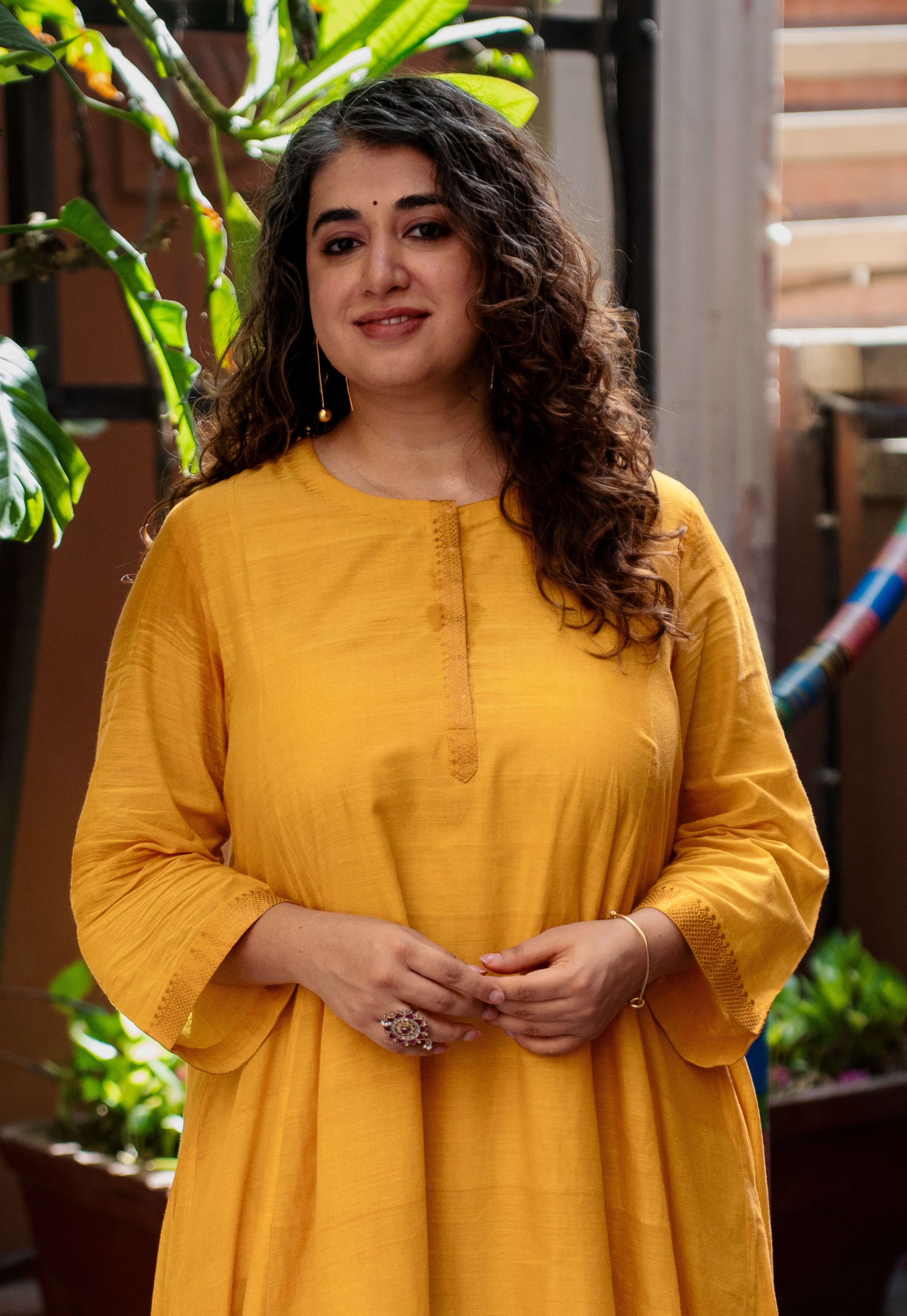 Sujata Yellow Mangalgiri Cotton Kali Kurta with Nizam Border