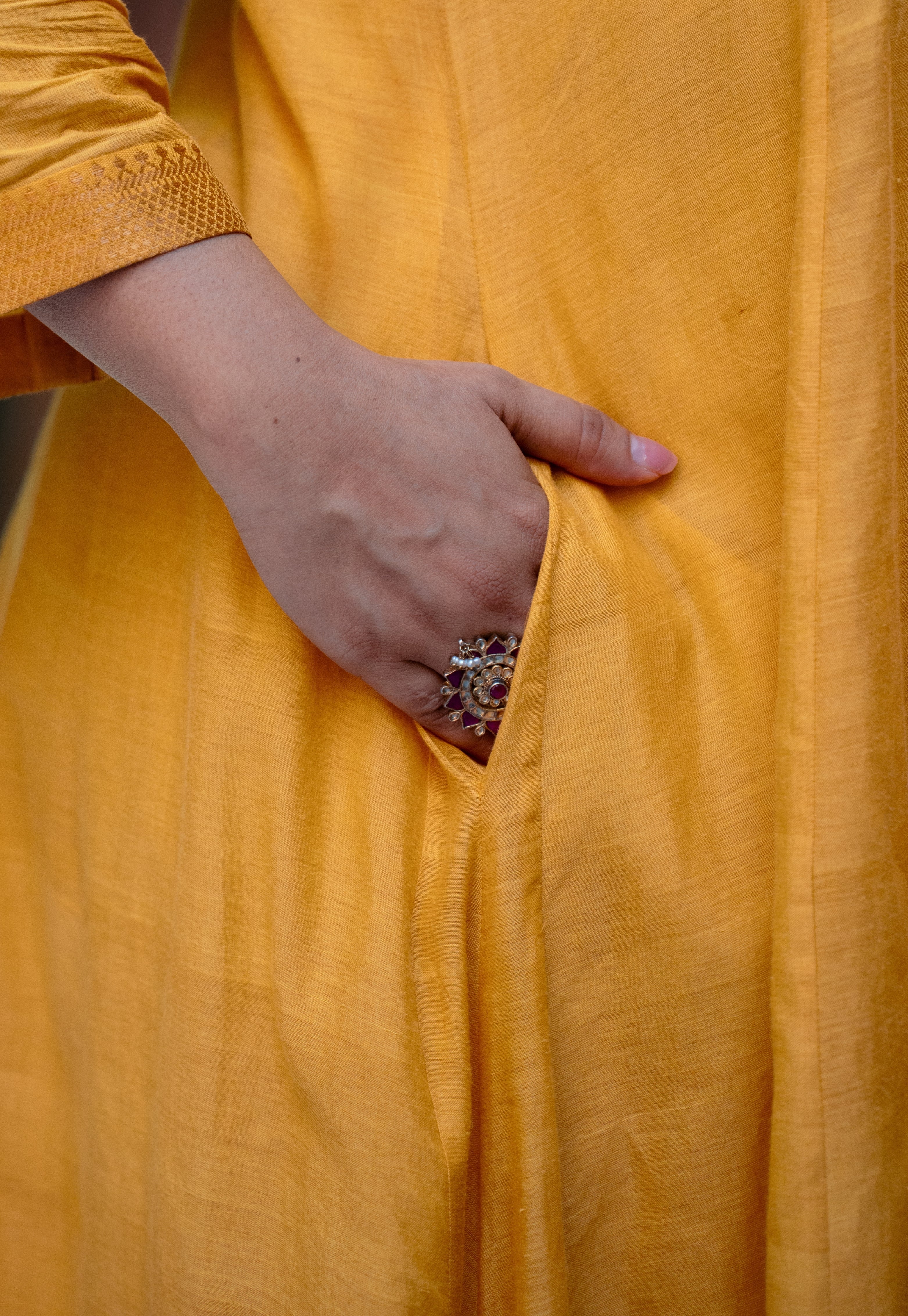 Sujata Yellow Mangalgiri Cotton Kali Kurta with Nizam Border