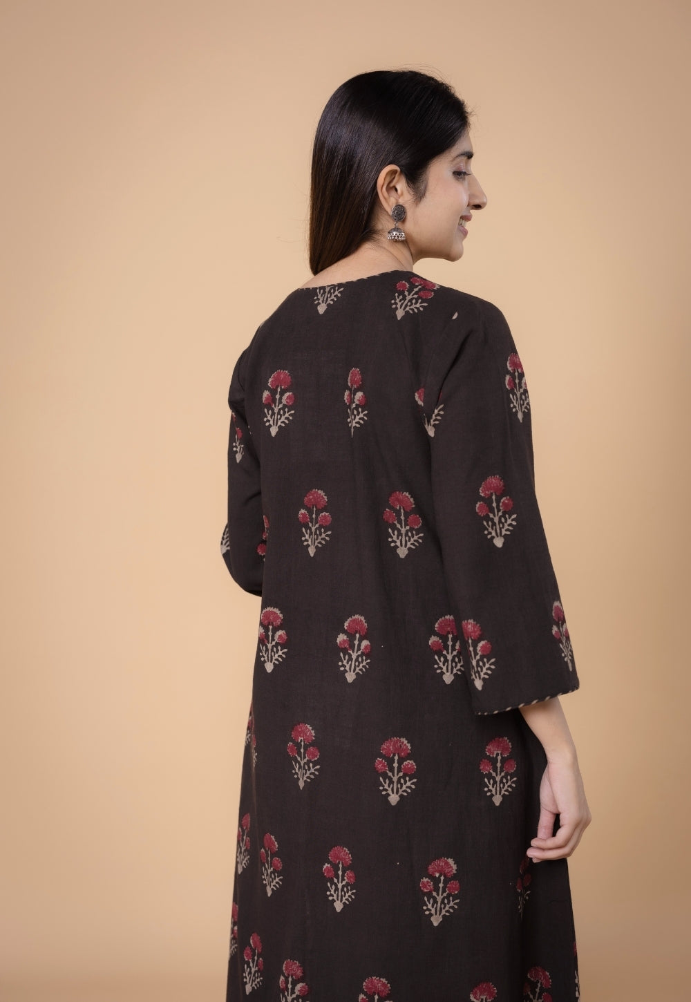 Shrusti Brown Dabu Slub Cotton A Line Kurta Set (Set of 2)