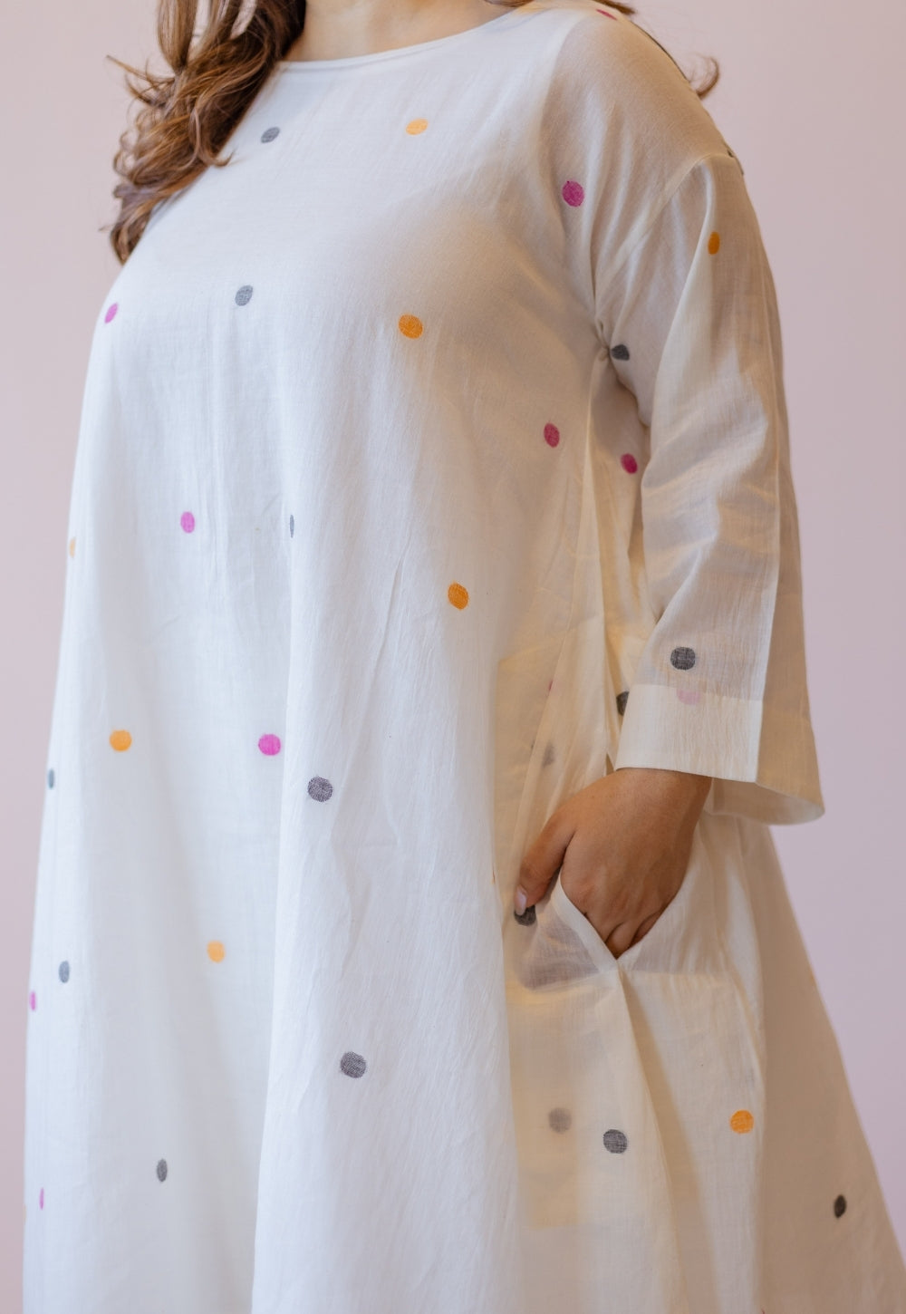 Kusum Off White Jamdani Handloom Cotton A Line Kurta