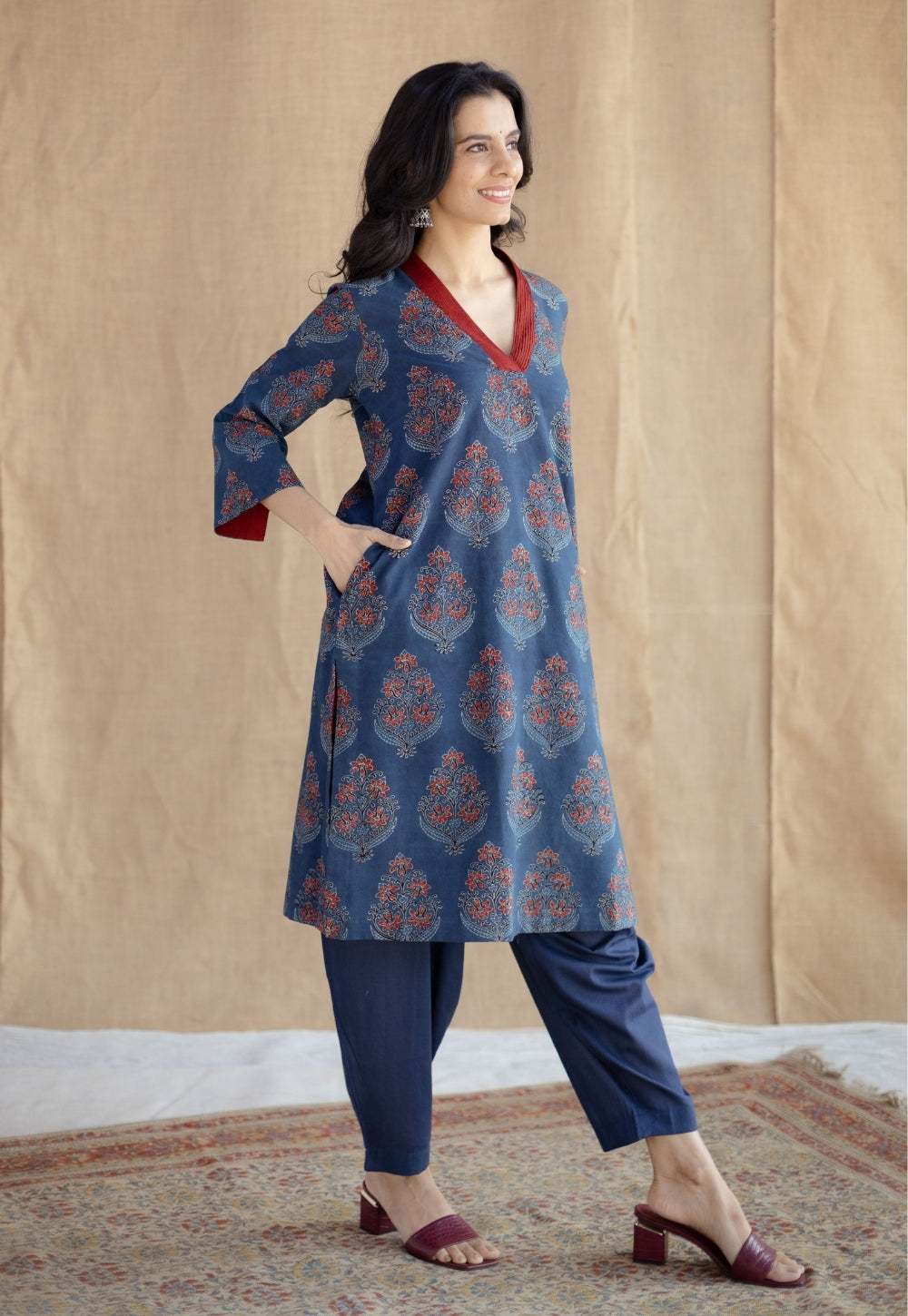 Saina Indigo Ajrakh Cotton Straight Kurta