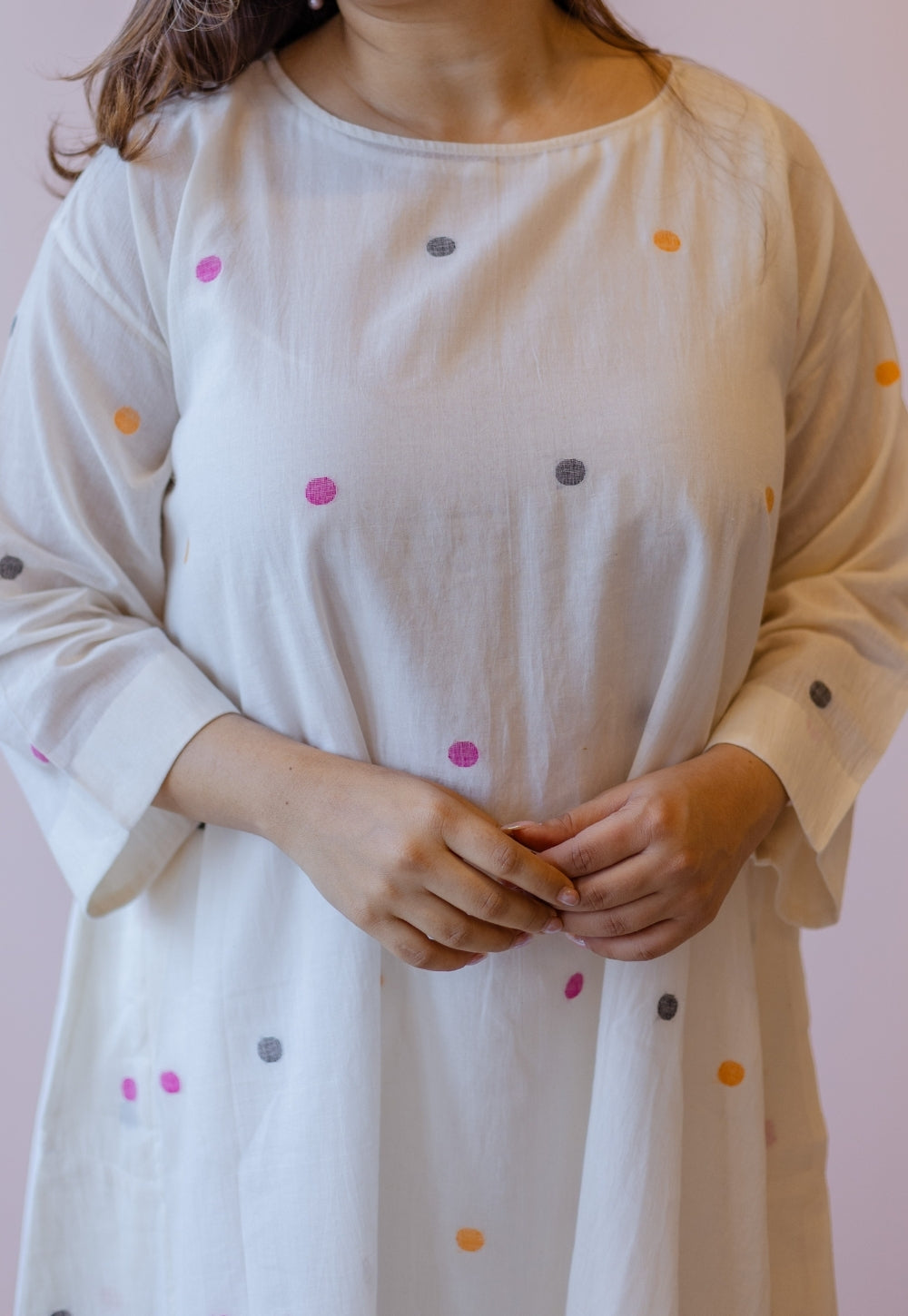 Kusum Off White Jamdani Handloom Cotton A Line Kurta