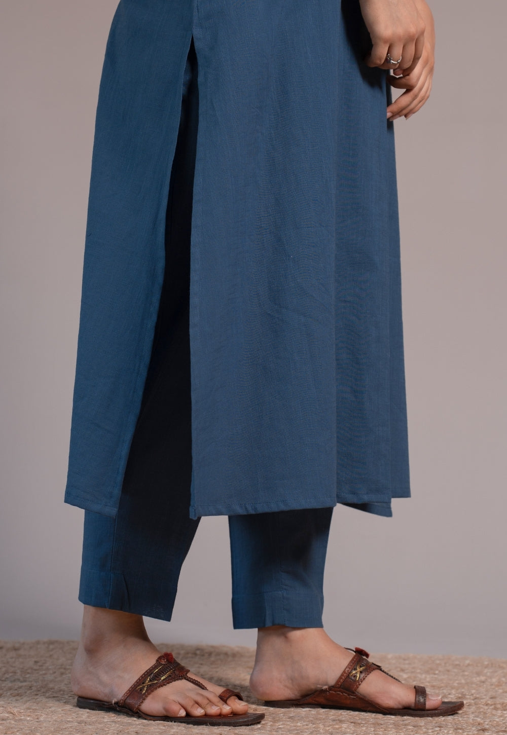Indigo Solid Slub Cotton Narrow Pant- DyeVerse