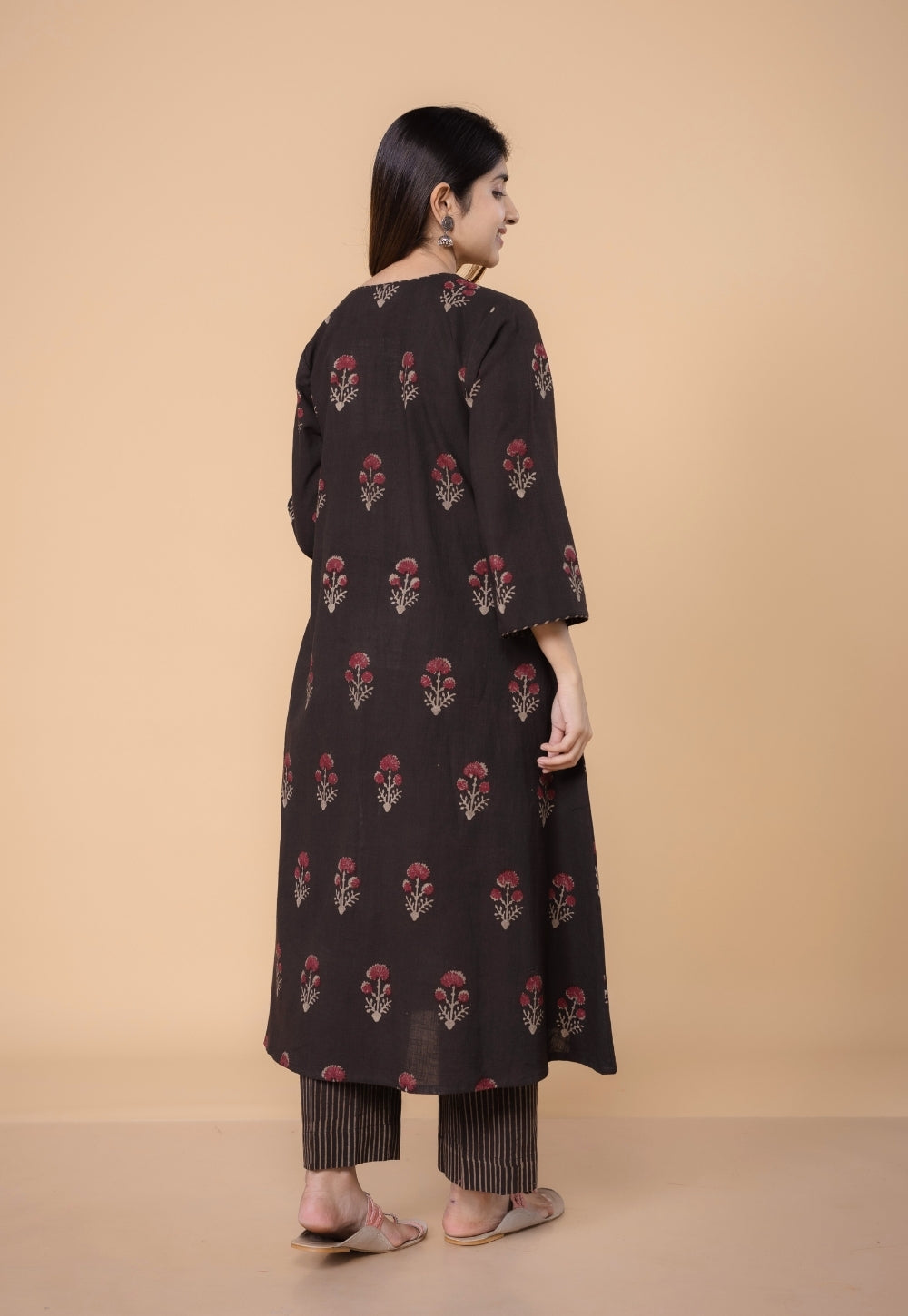 Shrusti Brown Dabu Slub Cotton A Line Kurta Set (Set of 2)