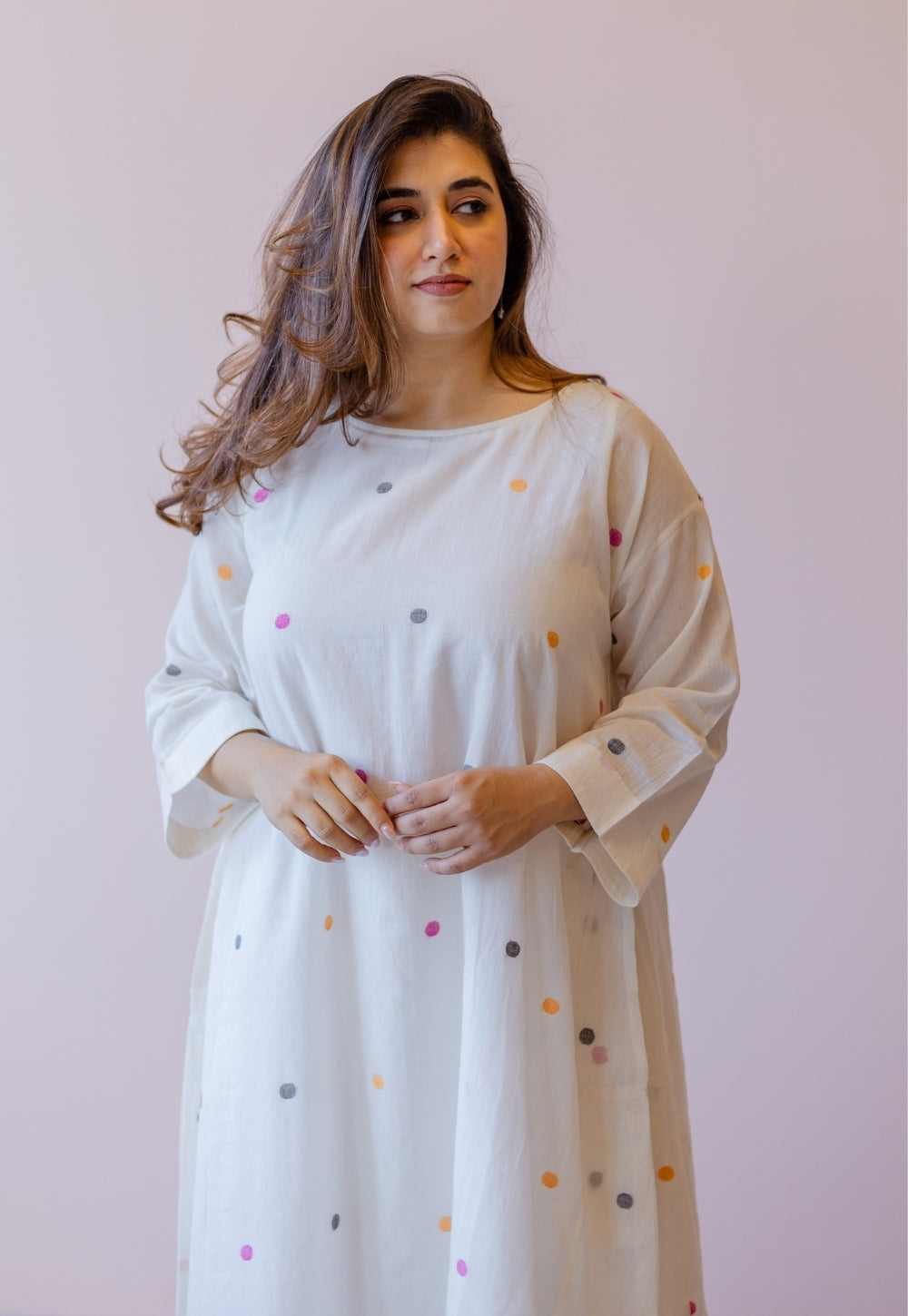 Kusum Off White Jamdani Handloom Cotton A Line Kurta