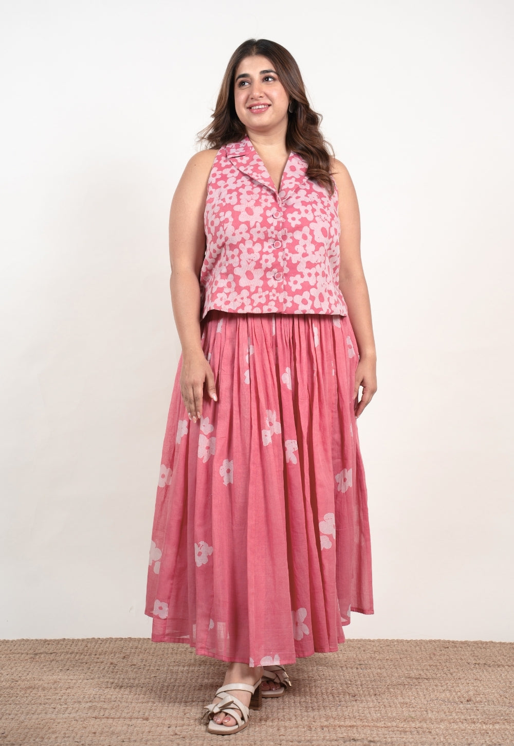 Ishani Pink Batik MulMul Straight Waistcoat Top
