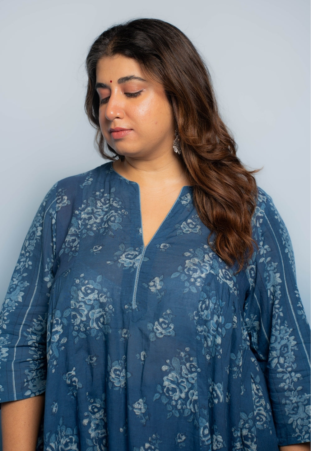 Drishti Blue Dabu Mul Cotton Kali Kurta