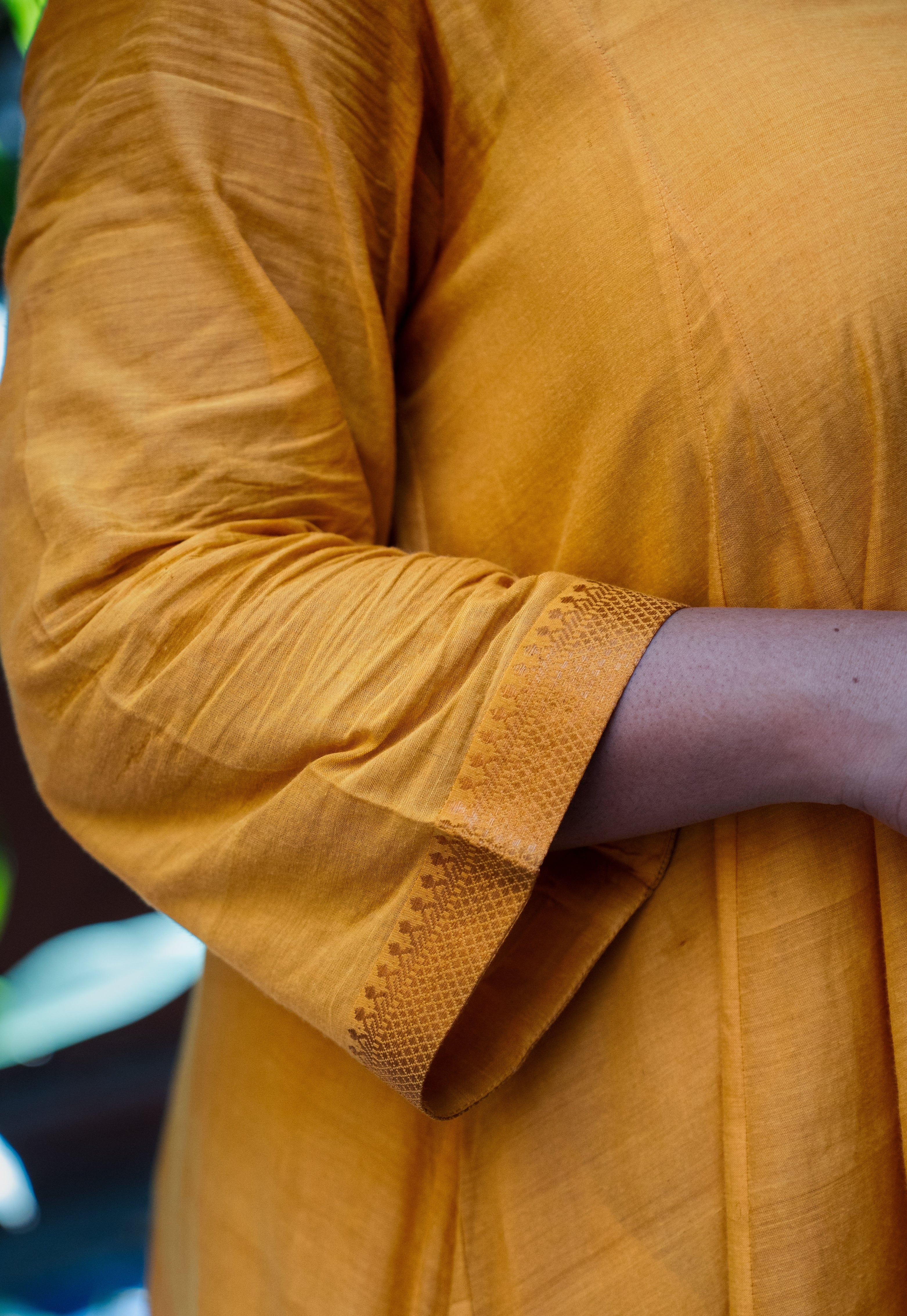 Sujata Yellow Mangalgiri Cotton Kali Kurta with Nizam Border