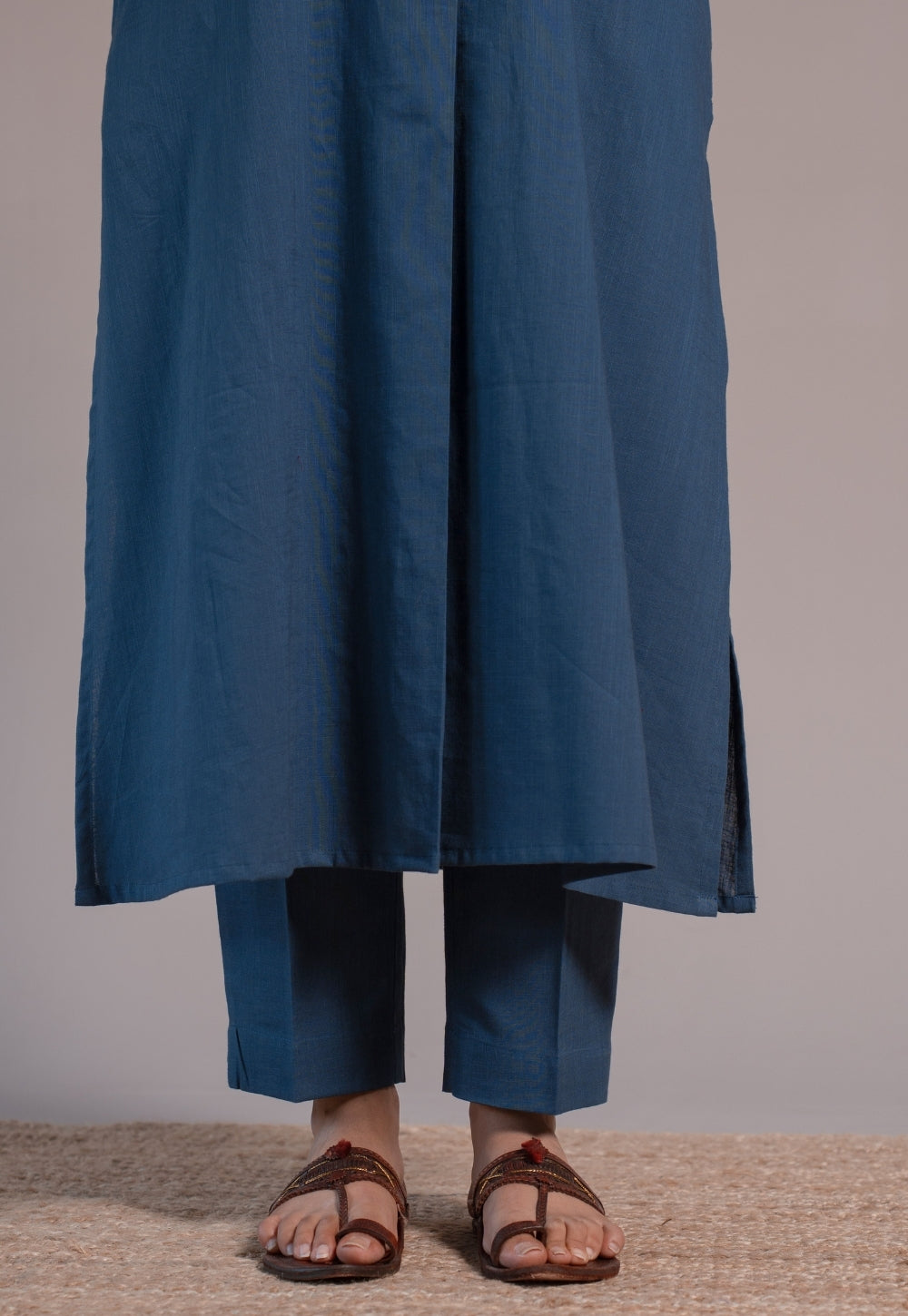 Indigo Solid Slub Cotton Narrow Pant- DyeVerse