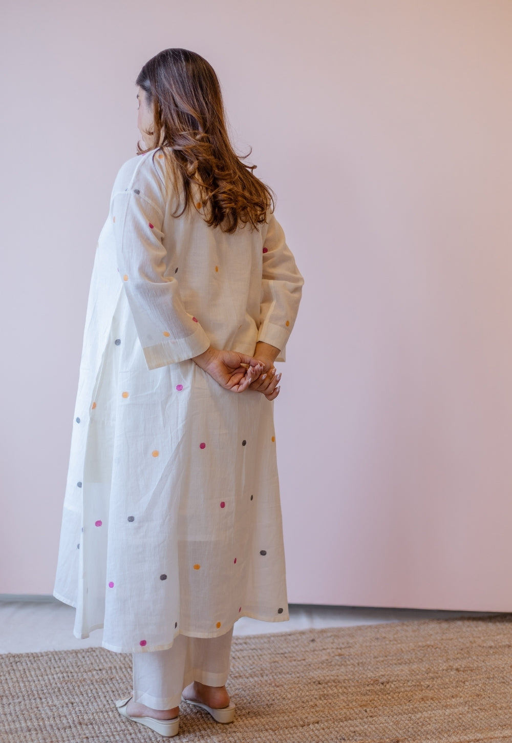 Kusum Off White Jamdani Handloom Cotton A Line Kurta