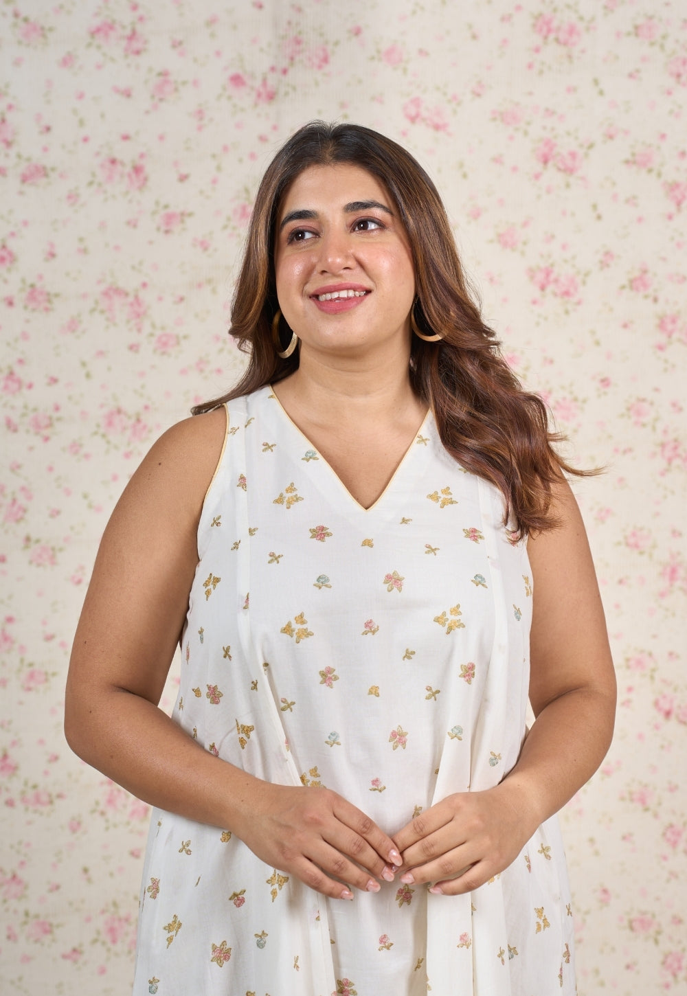 Sophia White Sanganeri Mul Cotton A Line Dress