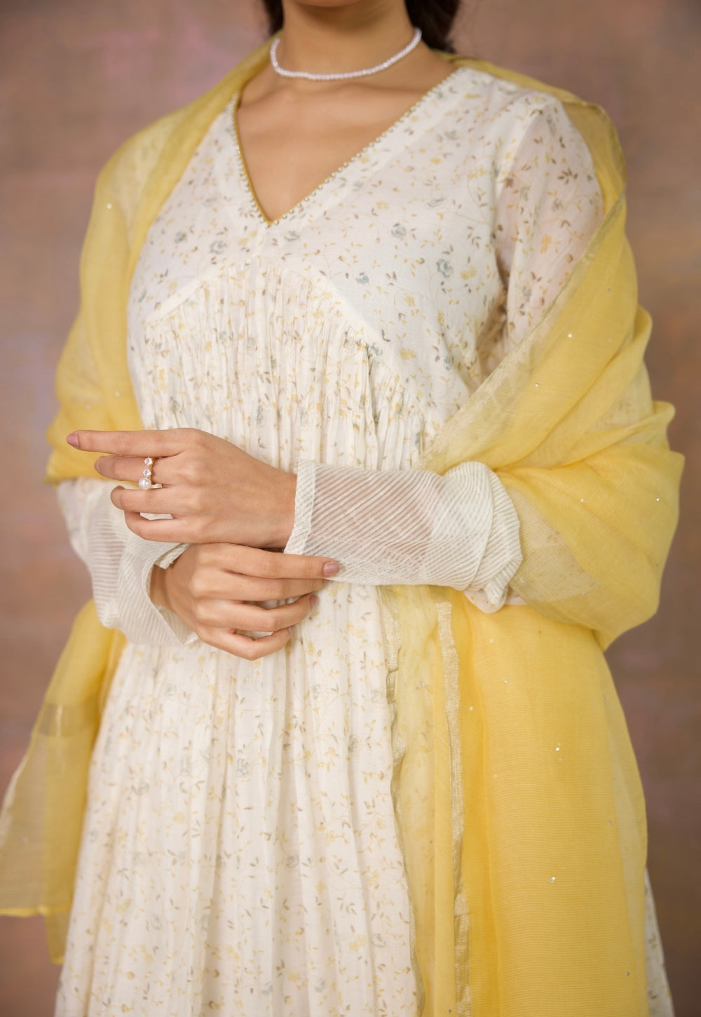Lemon Yellow Solid Silk Net Dupatta with Mukaish Detailing