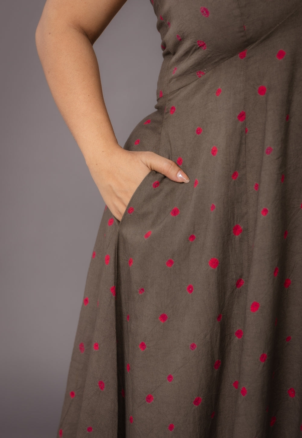 Priti Grey Bandhani Cotton A Line Dress