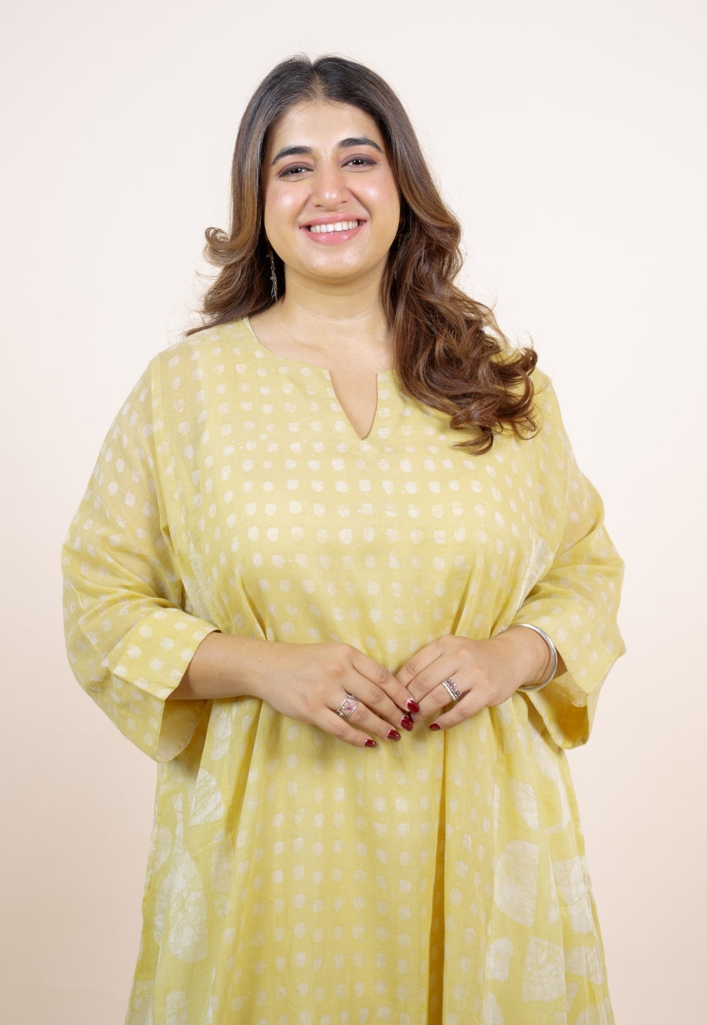 Fara Yellow Batik MulMul Jhabbha Kali Kurta