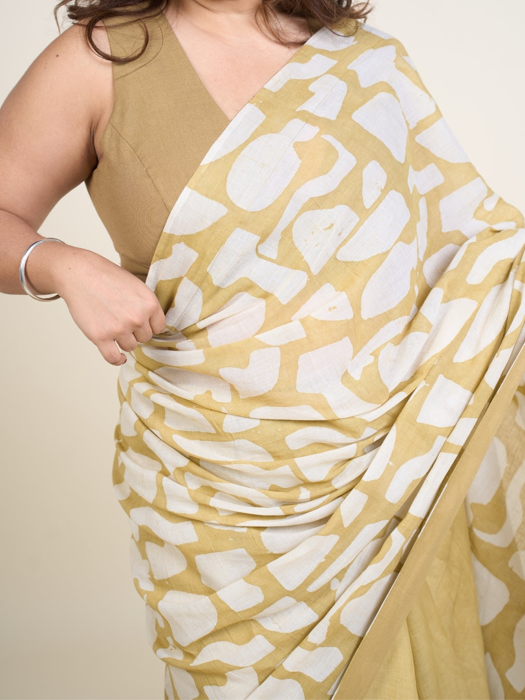 Sabiha Green Batik Hand Block Print Mul Cotton Saree with Embroidery